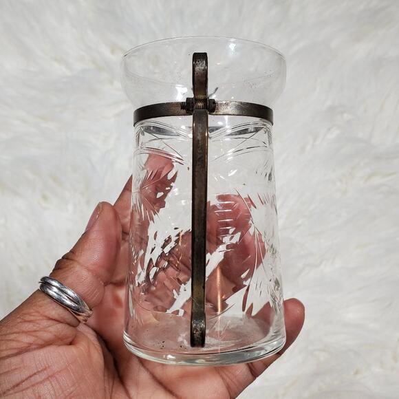 Vintage Etched Syrup Pitcher With Metal Handle - Picture 3 of 8